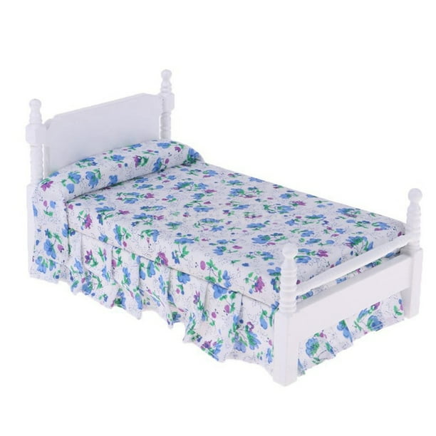 1:12 Dollhouse Miniature Metal Floral Double Bed for Bedroom Furniture Decor